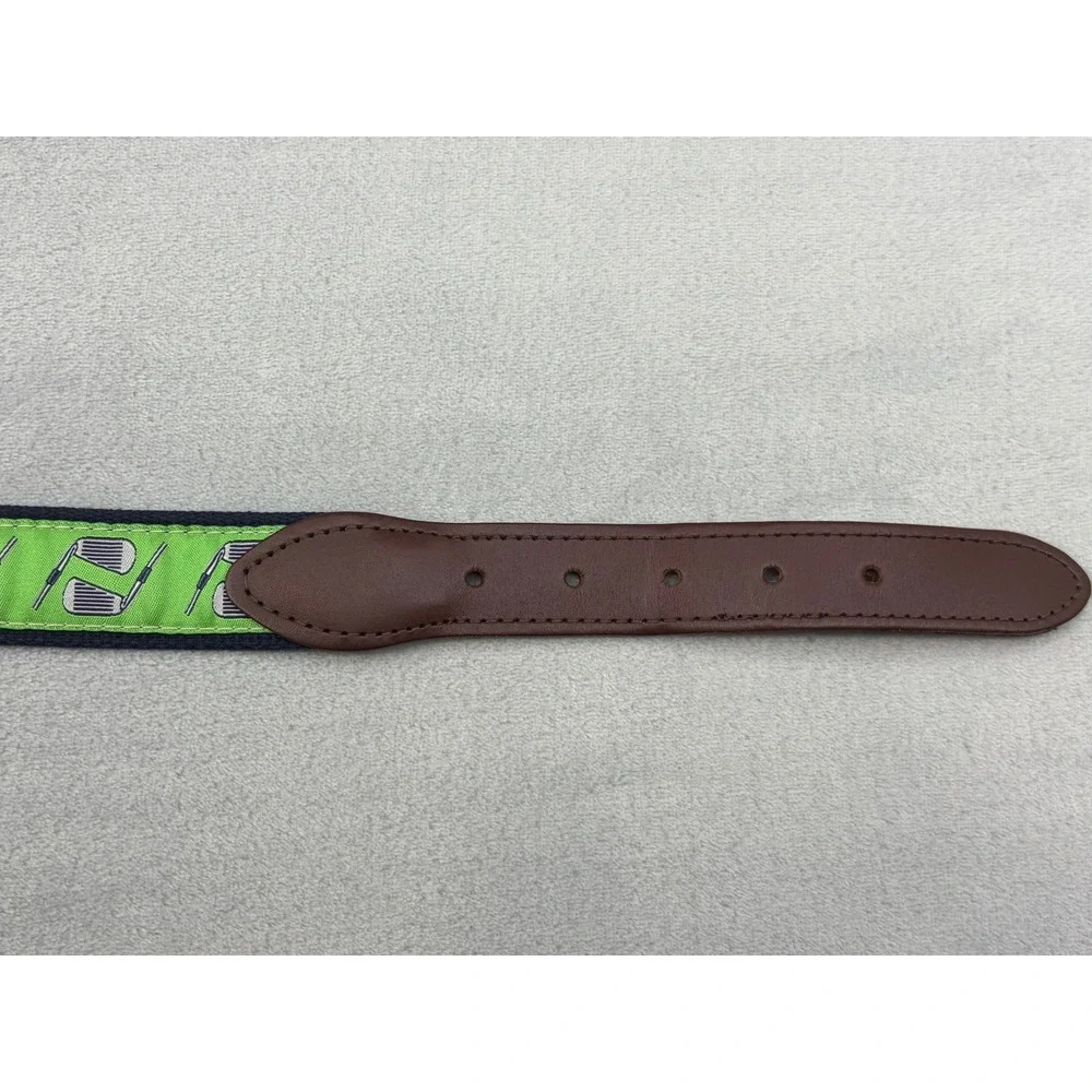 Belted Cow Co Mens Belt Green Golf Clubs Canvas Navy Blue Leather Trim Size 40